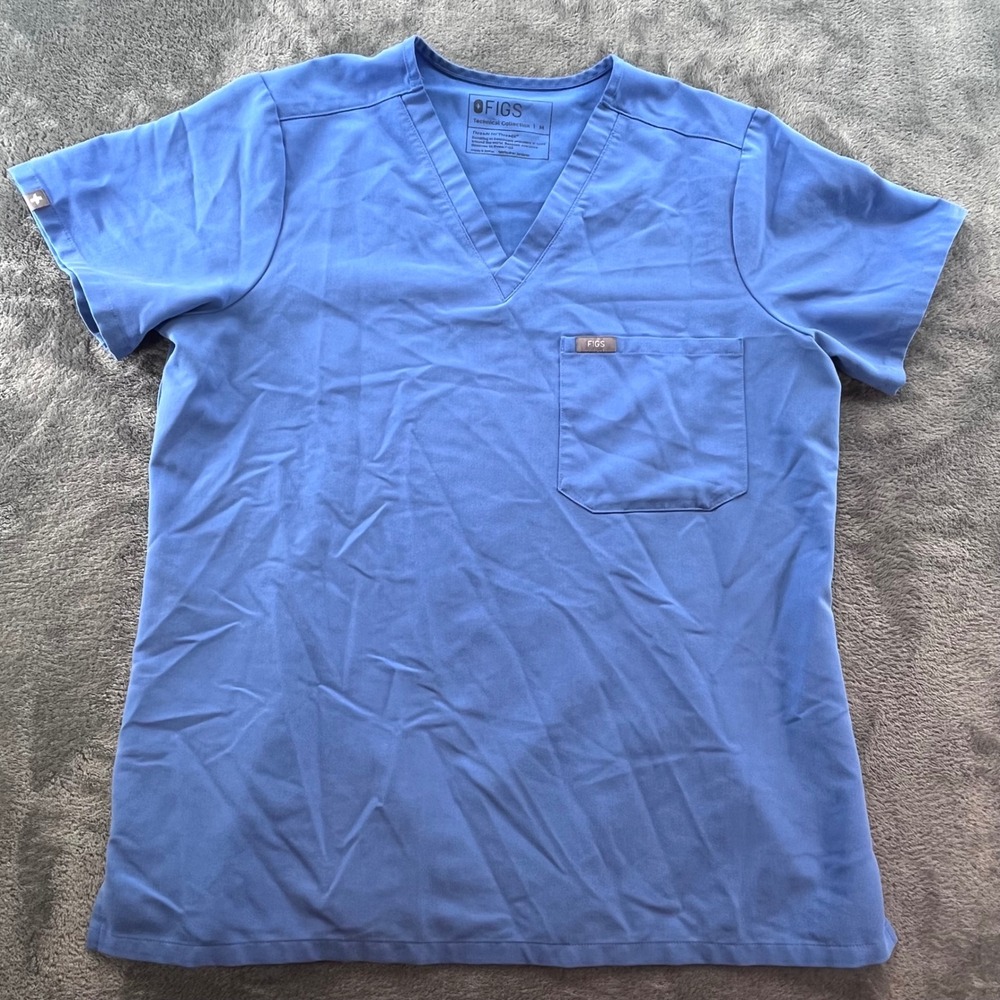 FIGS Technical Collection Blue V-Neck Scrub Top Mens Medium 1000211 Short Sleeve